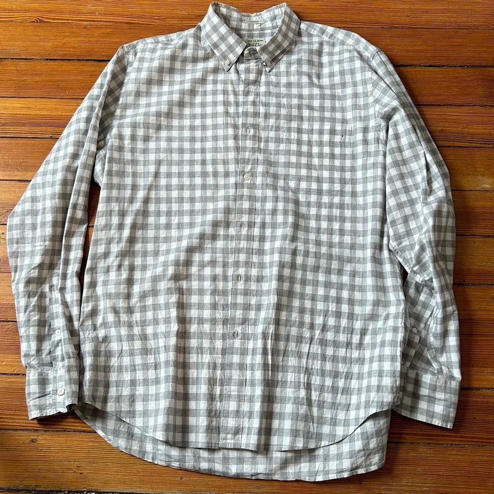 Sewn for J Crew  Gray/White Check Men's Button Down Sz L